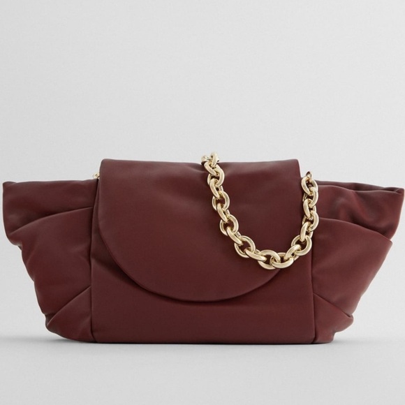 ZARA BNWT Pleated Leather Clutch Shoulder Bag - Picture 1 of 7